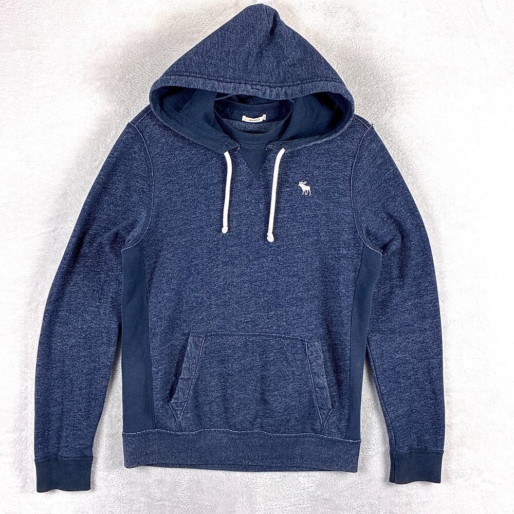 VTG Abercrombie & Fitch Hoodie Men M Navy Embroidered Moose Preppy Classic Y2K